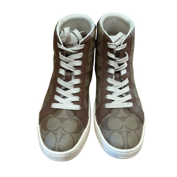 Coach Shoes - EUC Coach Signature Clip High Top sneakers Brown Sz 6.5 leather trim RARE
